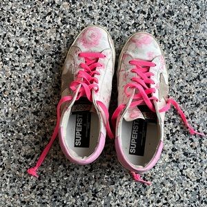EUC golden goose floral pink superstar sneakers.